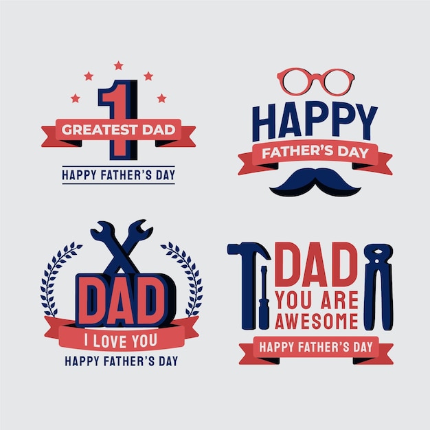 Flat father's day labels collection