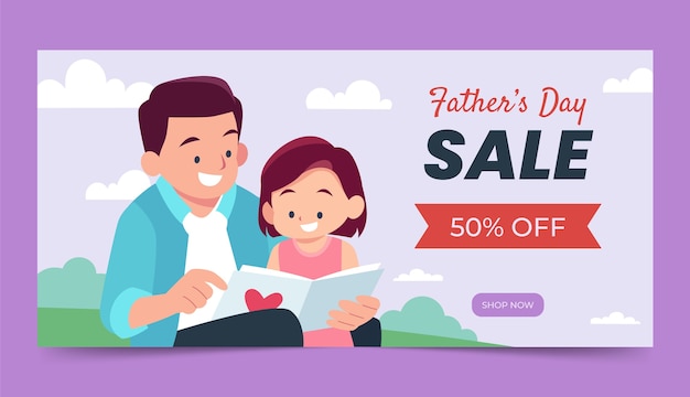 Flat father's day sale horizontal banner template