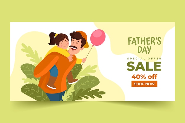 Flat father's day sale horizontal banner template