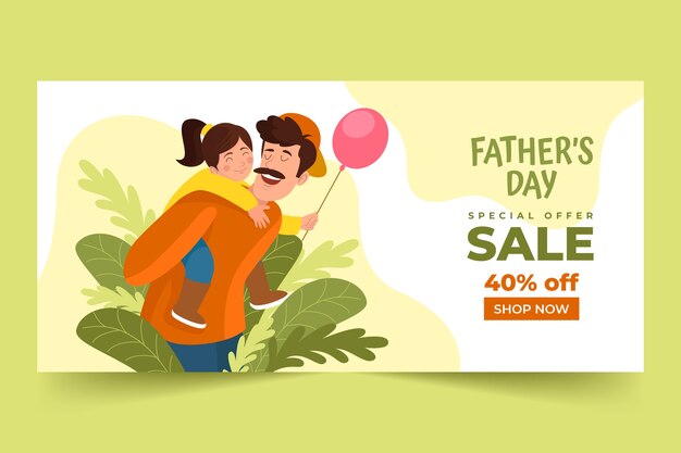 Flat father's day sale horizontal banner template