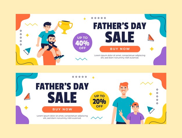 Flat father's day sale horizontal banners collection