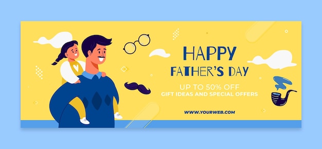 Flat father's day social media cover template