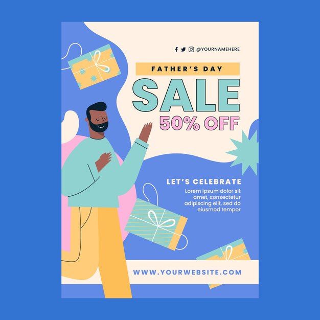 Flat father's day vertical flyer template