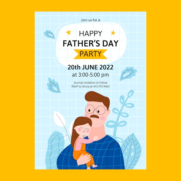 Flat fathers day invitation template