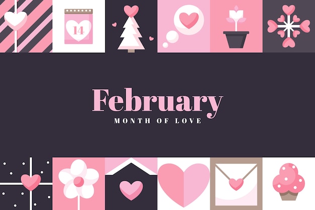 Flat february month of love background