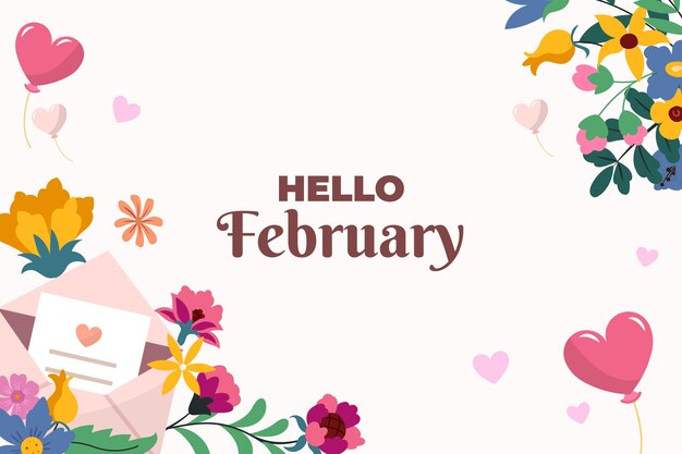 Flat february month of love background