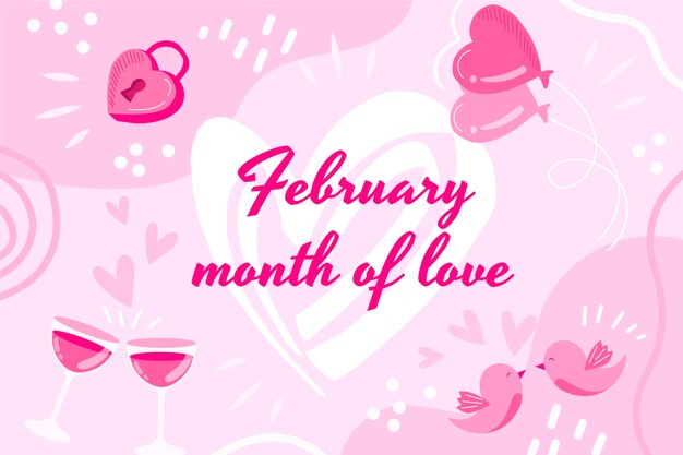 Flat february month of love background