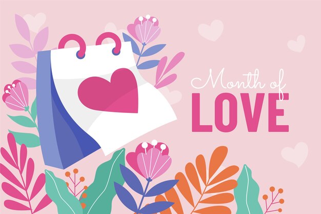 Flat february month of love background