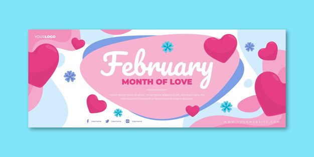 Flat february month of love social media cover template