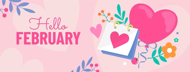 Flat february month of love social media cover template