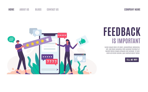 Flat feedback landing page template