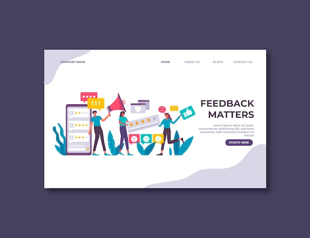 Flat feedback landing page template