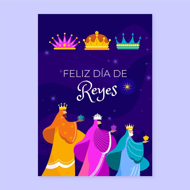 Flat feliz dia de reyes greeting card template