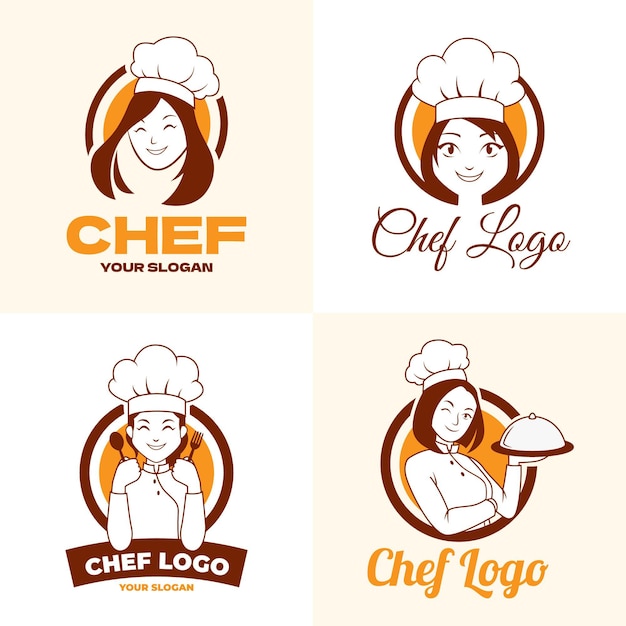 Free vector flat female chef logo collection