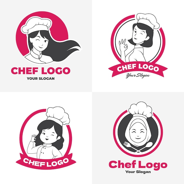 Free vector flat female chef logo collection