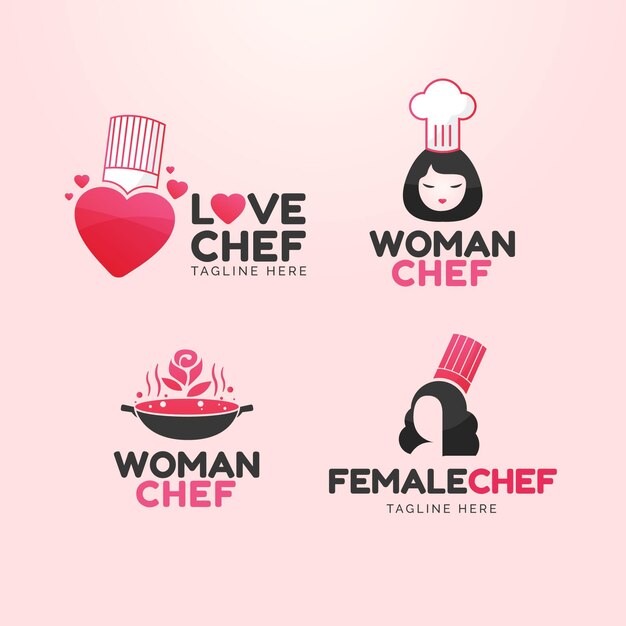 Flat female chef logo collection