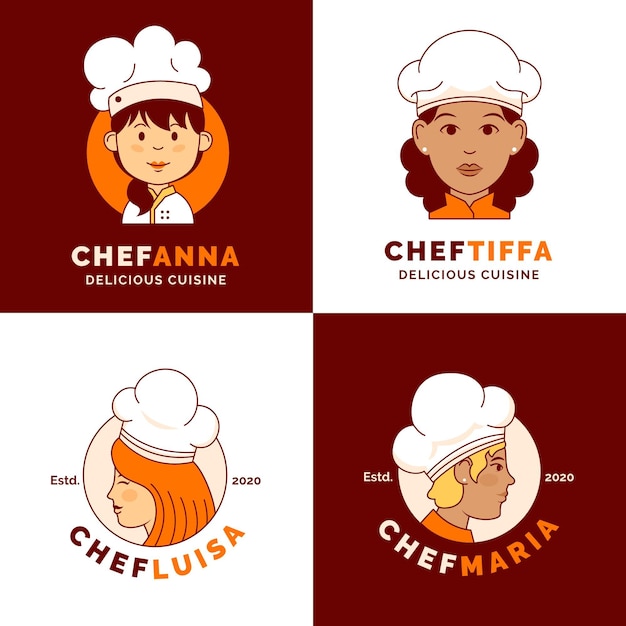 Flat female chef logo templates