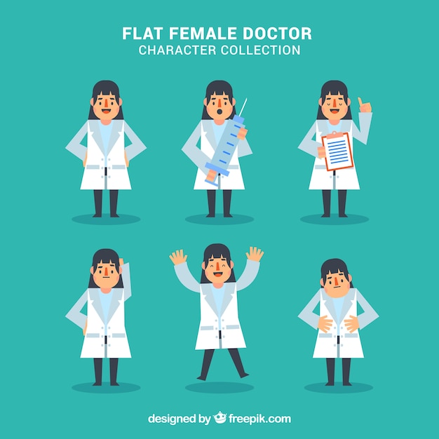 Free vector flat female doctor character collection