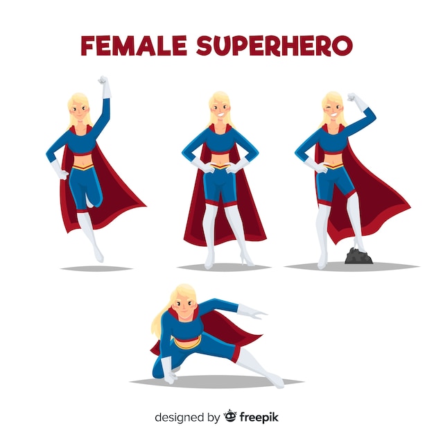 Free Vector flat female superhero collection