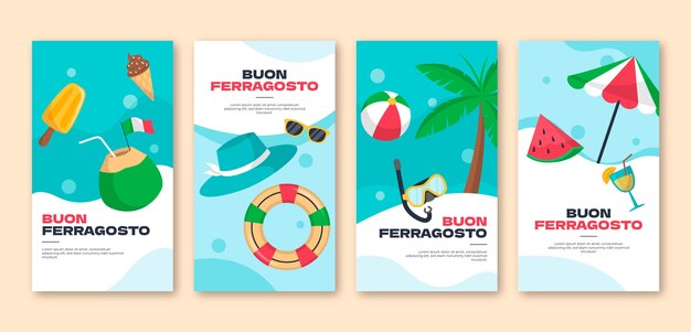 Free vector flat ferragosto instagram stories collection