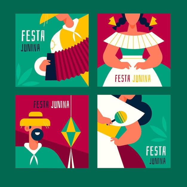 Flat festa junina cards collection