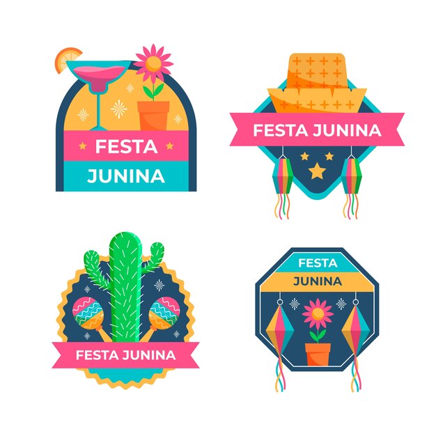 Flat festa junina label set