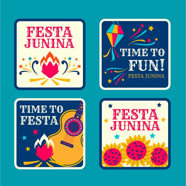 Flat festa junina label set