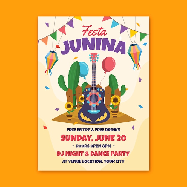 Flat festa junina poster template