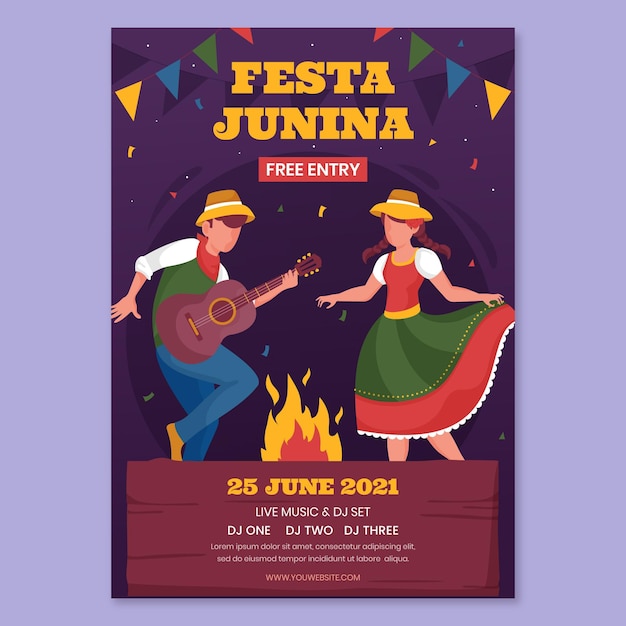 Flat festa junina vertical poster template