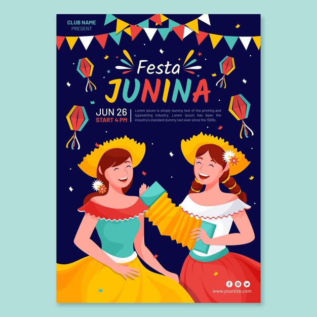 Flat festa junina vertical poster template