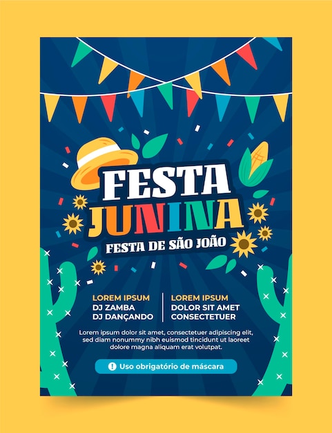 Flat festa junina vertical poster template