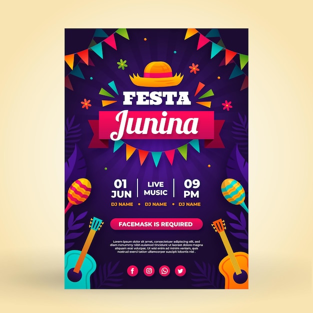 Flat festa junina vertical poster template