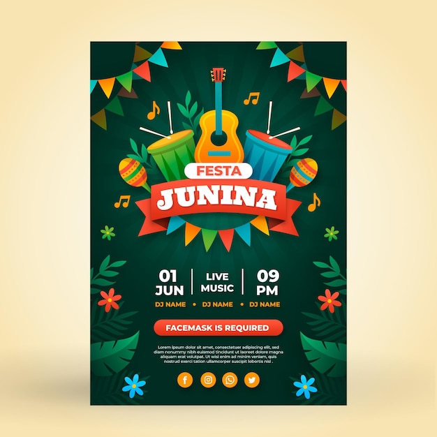 Flat festa junina vertical poster template