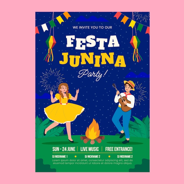 Flat festas juninas flyer template