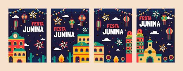 Flat festas juninas greeting cards collection