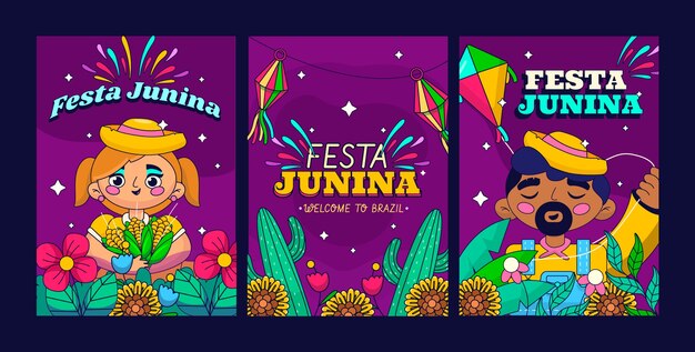 Flat festas juninas greeting cards collection