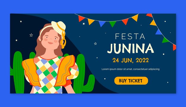 Flat festas juninas horizontal banner template