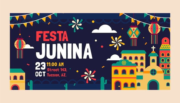 Flat festas juninas horizontal banner template