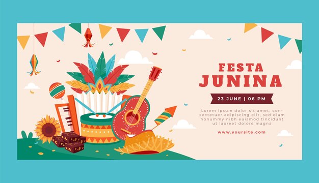 Flat festas juninas horizontal banner template