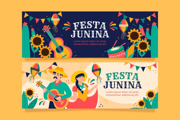 Flat festas juninas horizontal banners collection