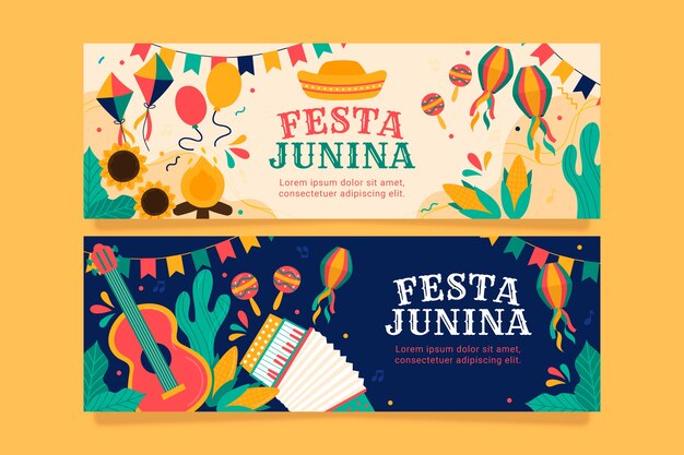 Flat festas juninas horizontal banners collection