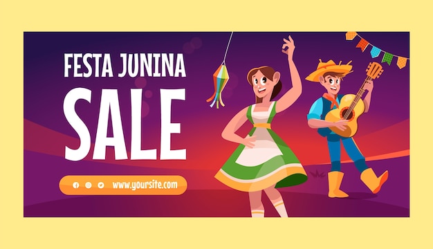 Flat festas juninas horizontal sale banner template