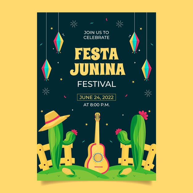 Flat festas juninas invitation template