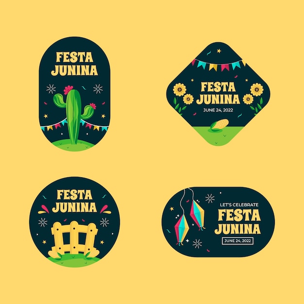 Flat festas juninas labels collection