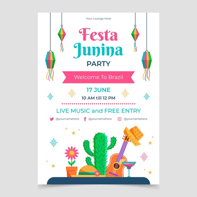 Flat festas juninas poster template