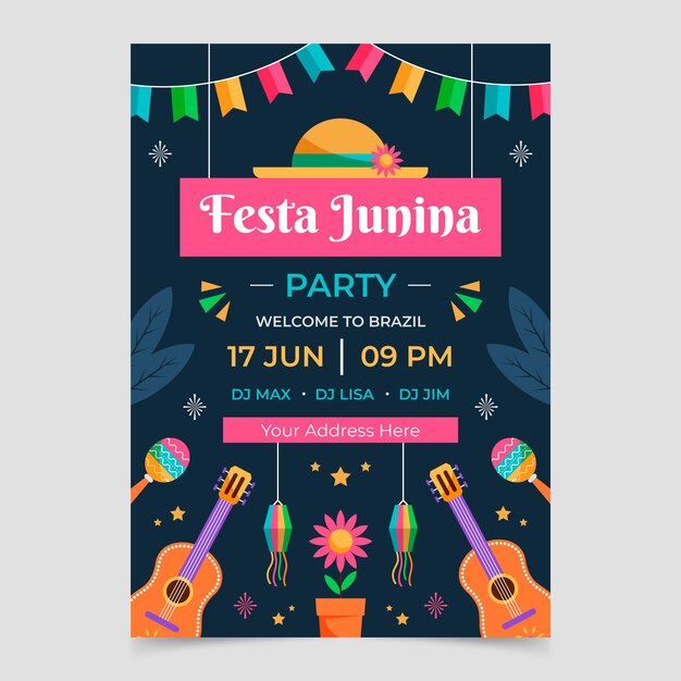 Flat festas juninas poster template