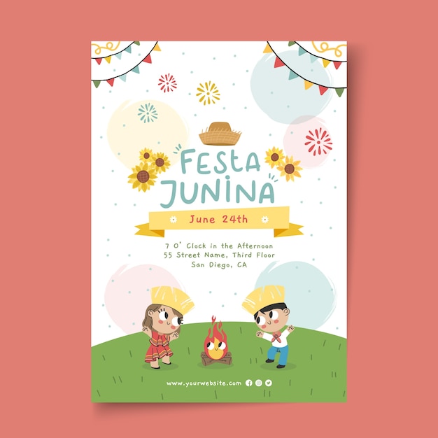 Flat festas juninas poster template