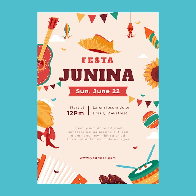 Flat festas juninas vertical flyer template