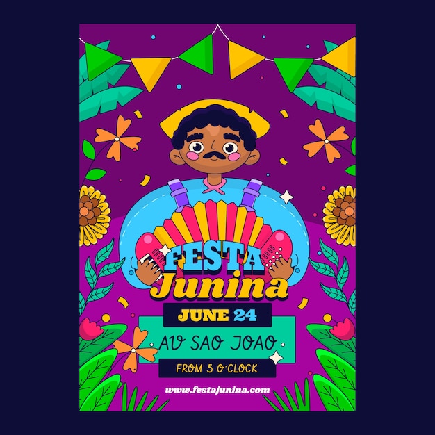 Flat festas juninas vertical flyer template