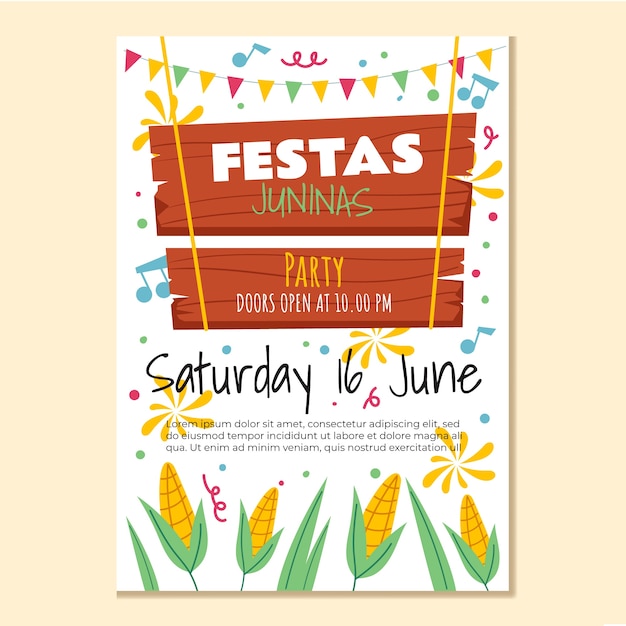 Flat festas juninas vertical poster template